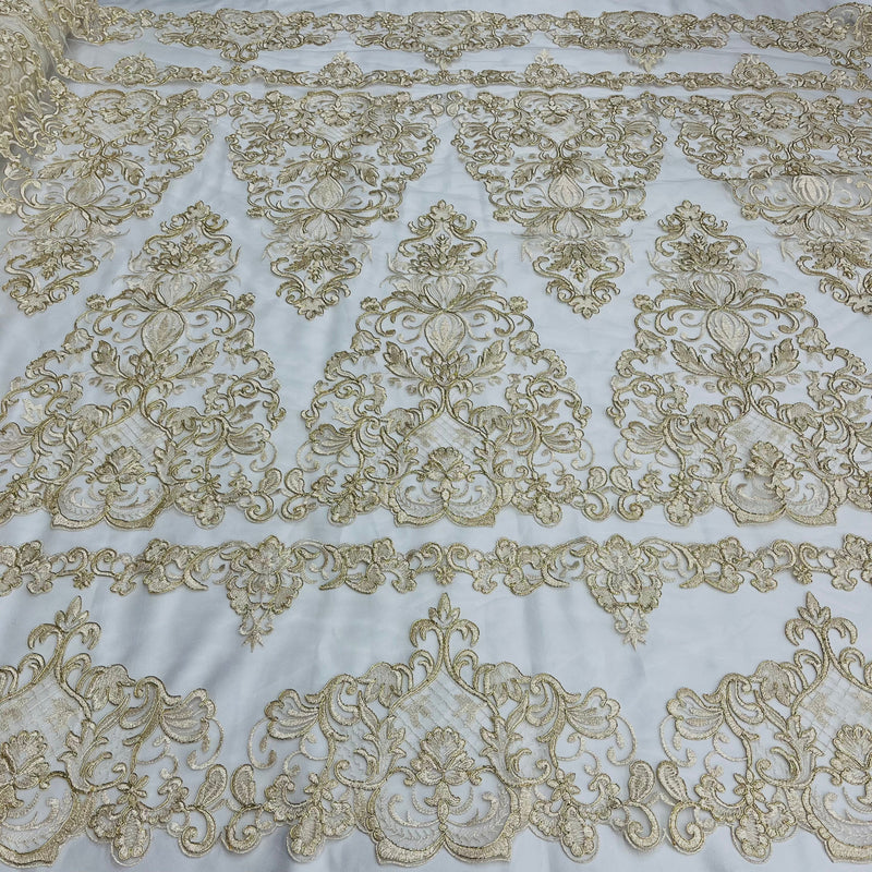 Corded Bridal Lace Fabric Embroidered on 100% Polyester Net Mesh | Lace USA - 97070W