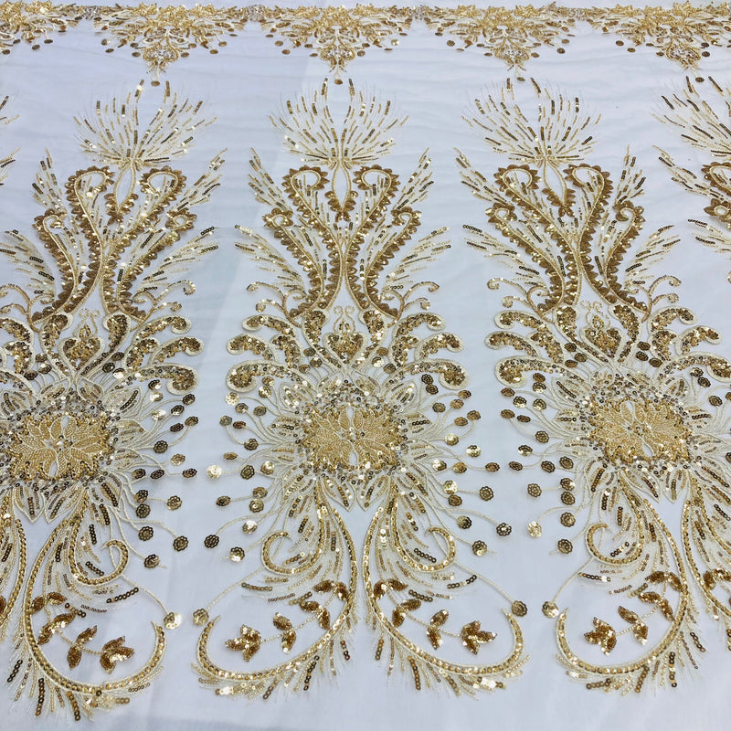Beaded Lace Fabric Embroidered on 100% Polyester Net Mesh | Lace USA - GD-217138