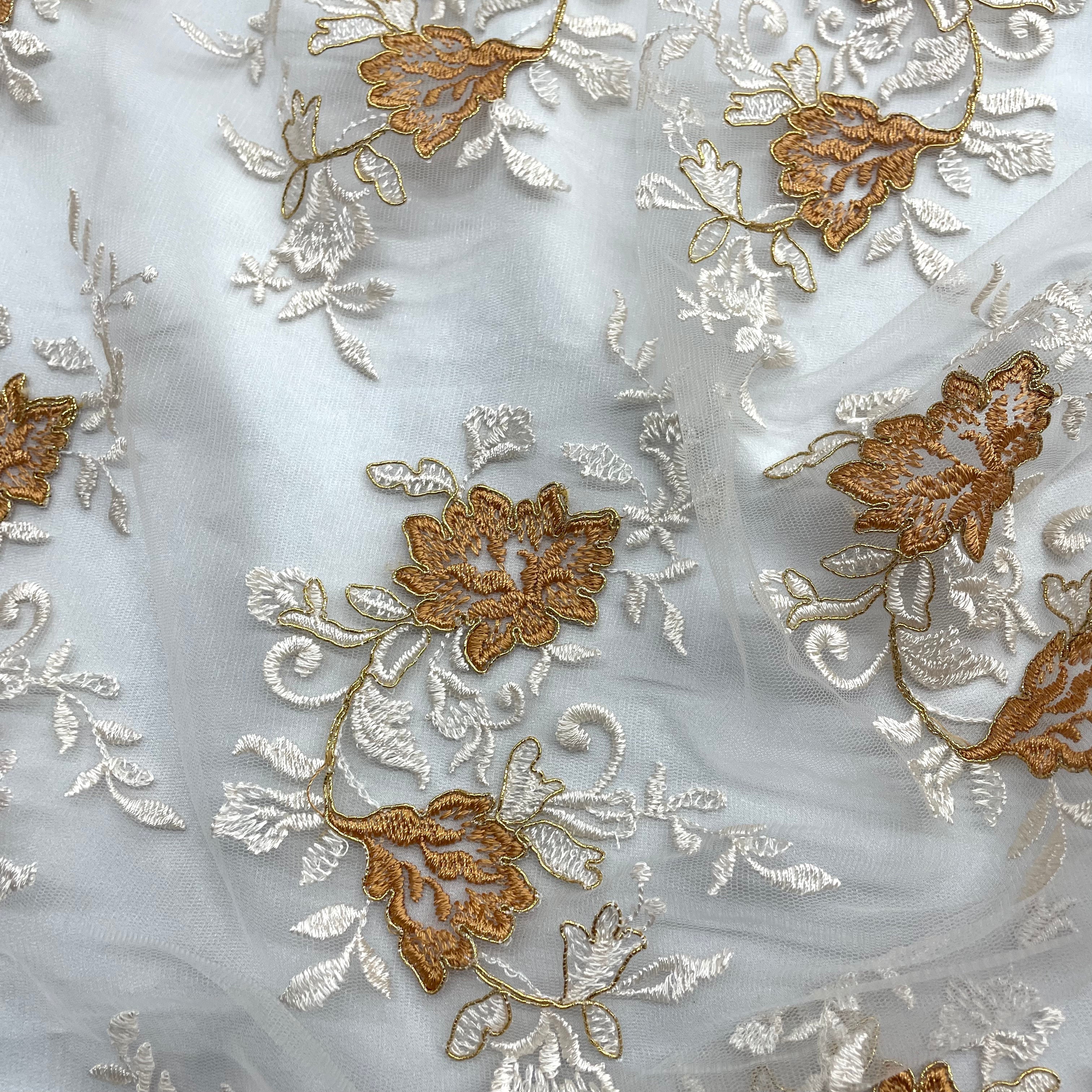 Corded Bridal Lace Fabric Embroidered on 100% Polyester Net Mesh | Lace USA - 97154W