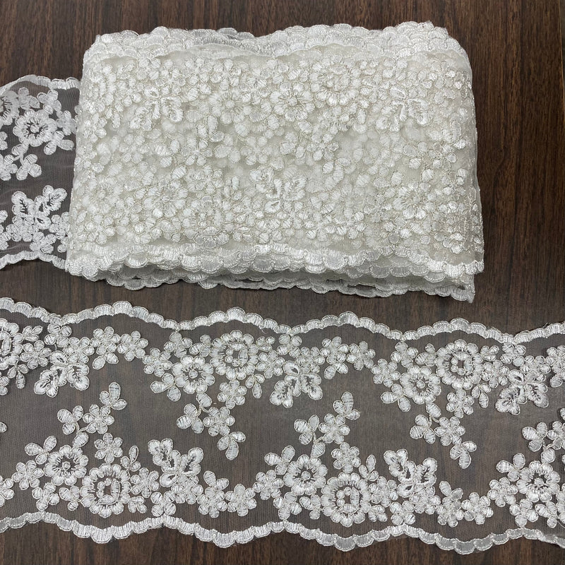 Corded Double Sided Lace Trimming Embroidered on 100% Polyester Net Mesh | Lace USA - 97121W/2