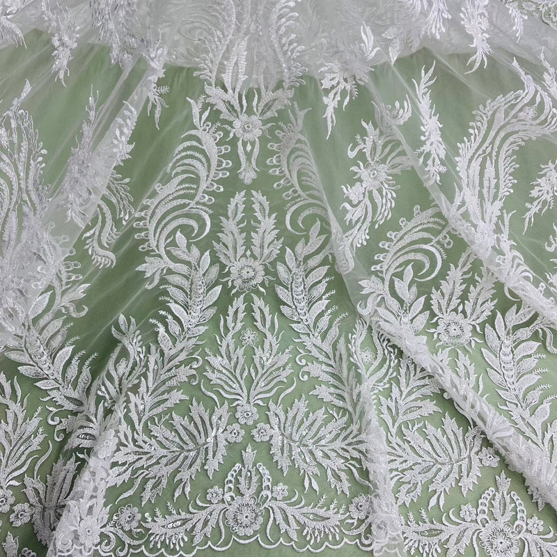 Beaded & Sequined Lace Fabric Embroidered on 100% Polyester Net Mesh | Lace USA - GD-13322