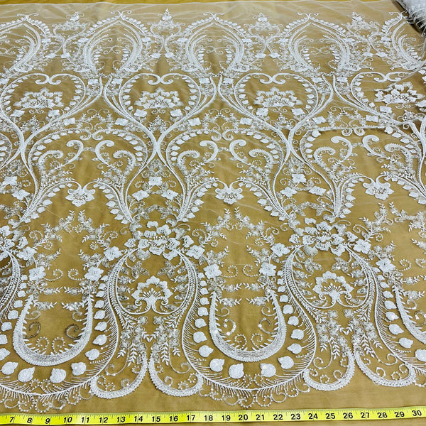 Beaded Lace Fabric Embroidered on 100% Polyester Net Mesh | Lace USA - GD-220702