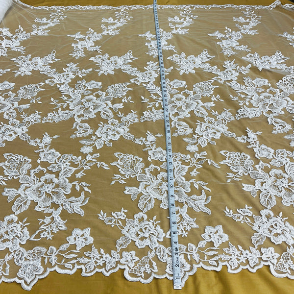 Beaded & Corded Bridal Lace Fabric Embroidered on 100% Polyester Net Mesh | Lace USA - 97126W-HB