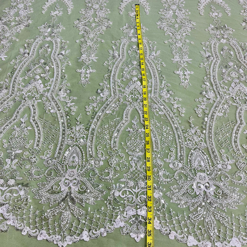 Beaded Lace Fabric Embroidered on 100% Polyester Net Mesh | Spandex Palace - GD-227239