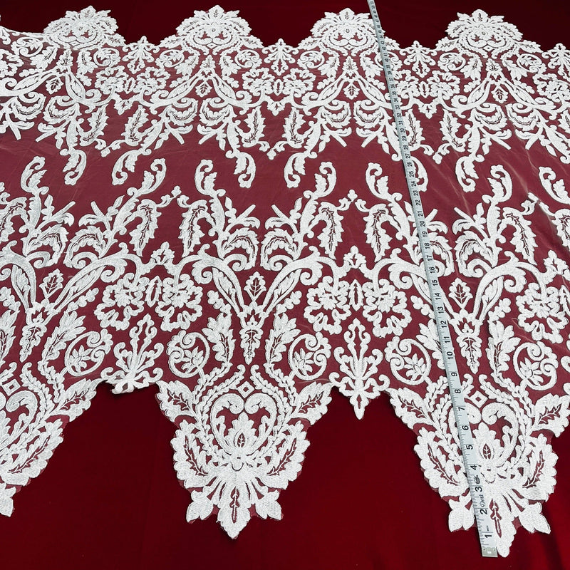 Corded Bridal Lace Fabric Embroidered on 100% Polyester Net Mesh | Lace USA - 96996W