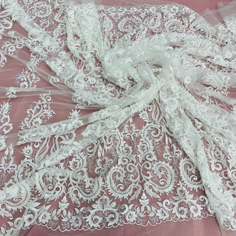 Beaded Lace Fabric Embroidered on 100% Polyester Net Mesh | Lace USA - GD-13315