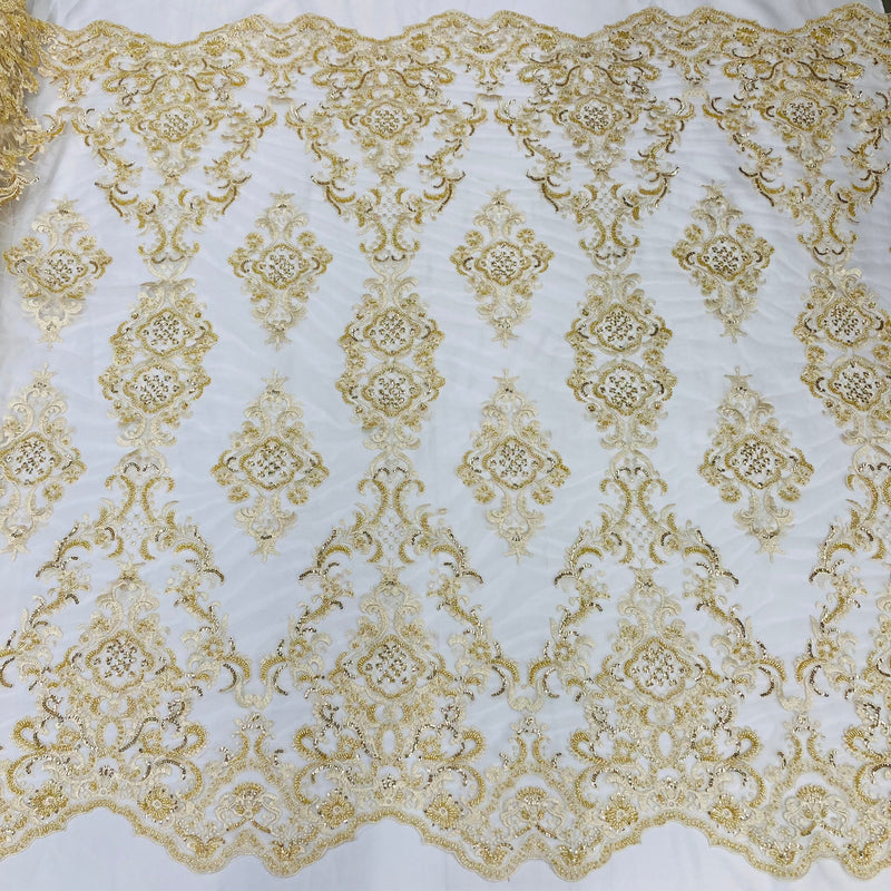 Beaded Lace Fabric Embroidered on 100% Polyester Net Mesh | Lace USA - 73027W-HB