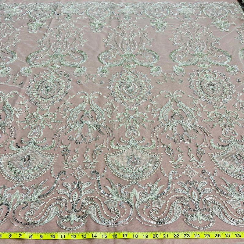 Beaded Lace Fabric Embroidered on 100% Polyester Net Mesh | Lace USA - GD-220707