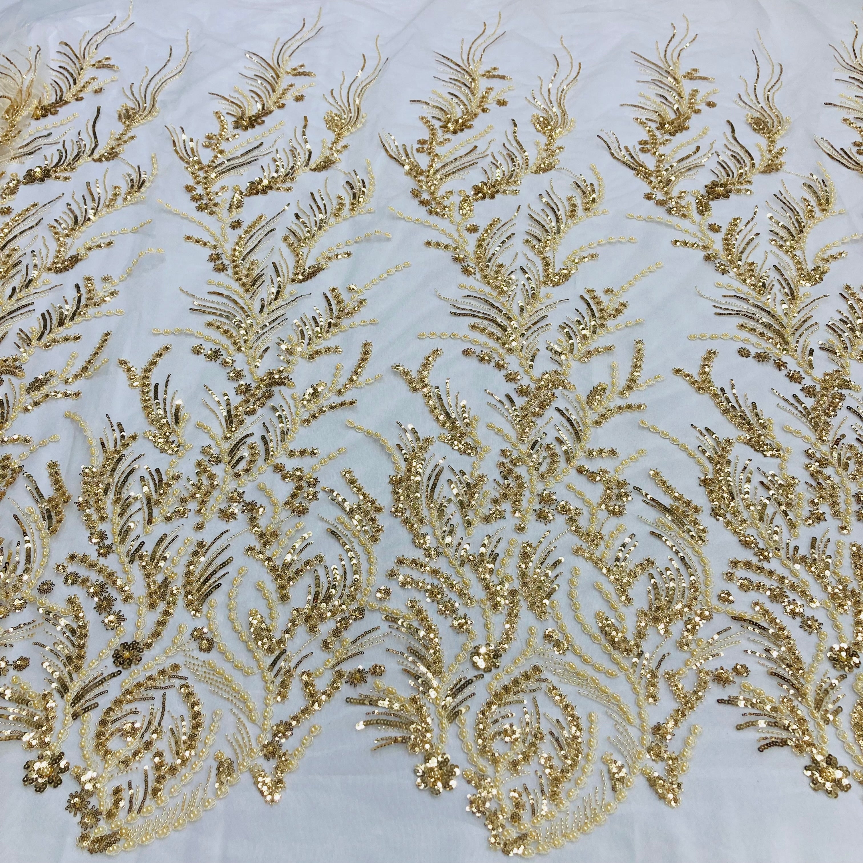 Beaded Lace Fabric Embroidered on 100% Polyester Net Mesh | Lace USA - GD-210904