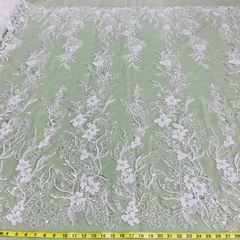 Beaded Lace Fabric Embroidered on 100% Polyester Net Mesh | Lace USA - GD-220703