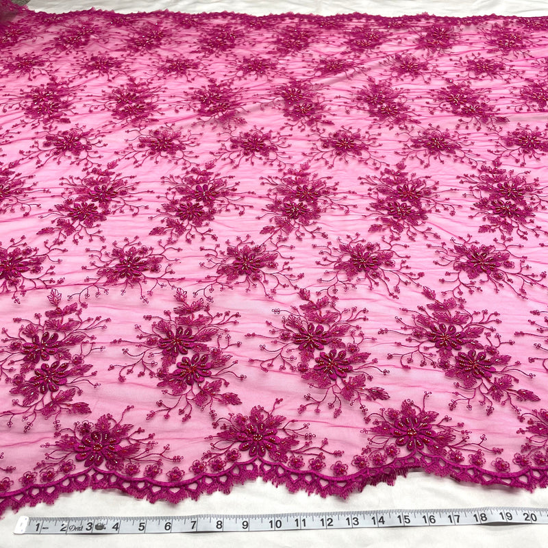 Beaded Lace Fabric Embroidered on 100% Polyester Net Mesh | Lace USA - 41976W-BP