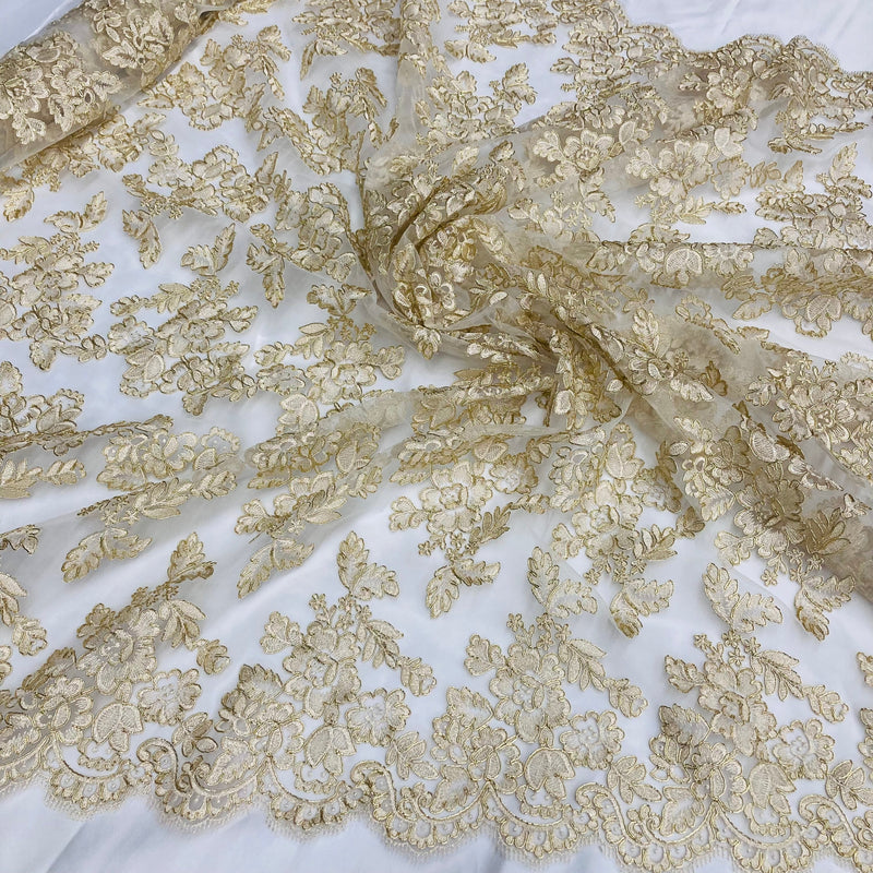 Corded Bridal Lace Fabric Embroidered on 100% Polyester Net Mesh | Lace USA - 95409W