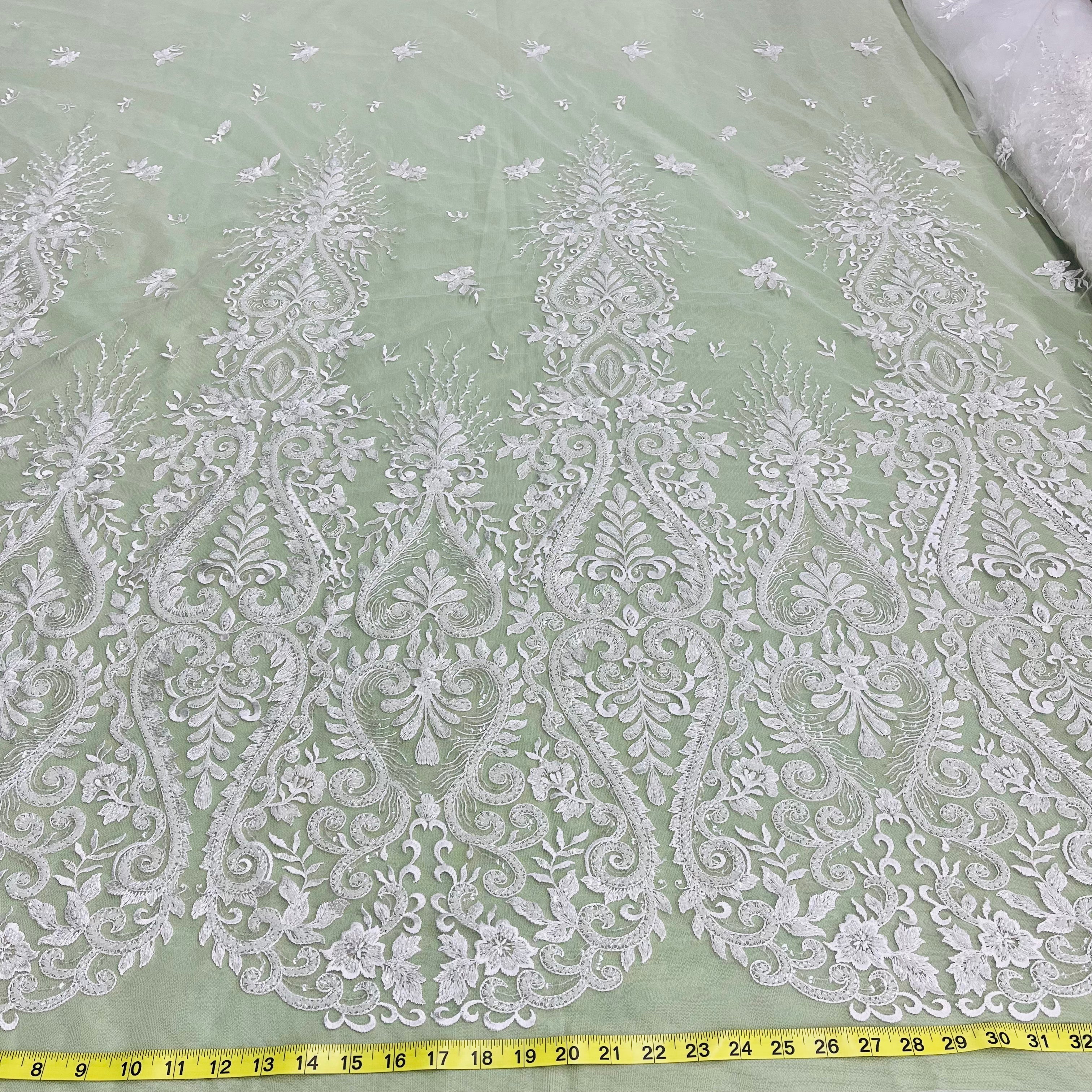 Beaded Lace Fabric Embroidered on 100% Polyester Net Mesh | Lace USA - GD-12152