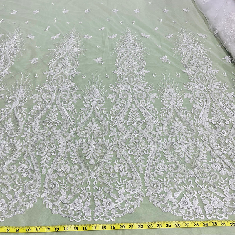 Beaded Lace Fabric Embroidered on 100% Polyester Net Mesh | Lace USA - GD-12152