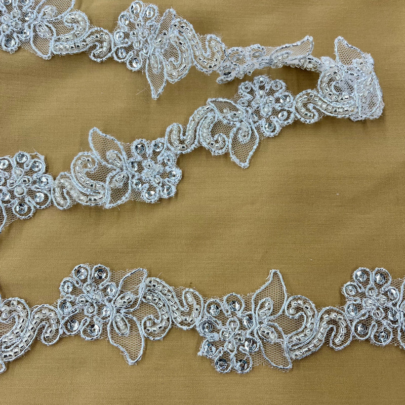 Beaded & Corded Lace Trimming Embroidered on 100% Polyester  | Lace USA - 95459N-BP