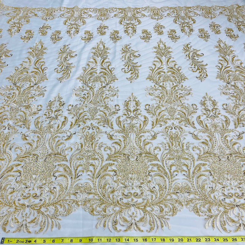 Beaded Lace Fabric Embroidered on 100% Polyester Net Mesh | Lace USA - GD-13267