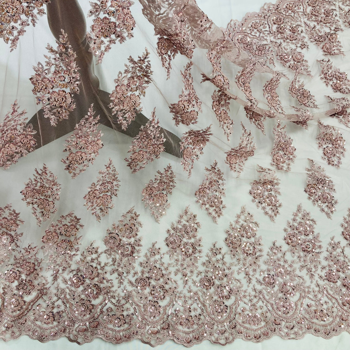 Beaded Lace Fabric Embroidered on 100% Polyester Net Mesh | Lace USA - GD-843