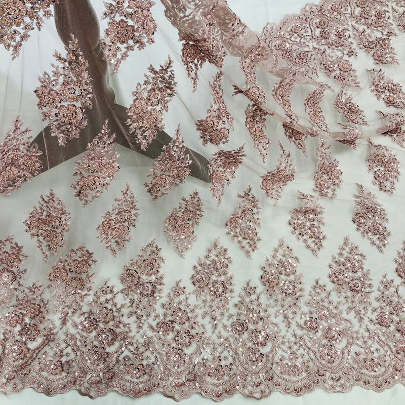 Beaded Lace Fabric Embroidered on 100% Polyester Net Mesh | Lace USA - GD-843