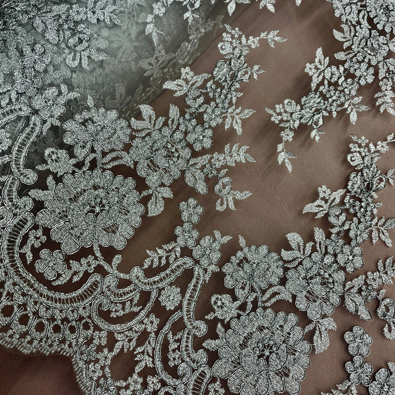 Corded Bridal Lace Fabric Embroidered on 100% Polyester Net Mesh | Lace USA - 96874W