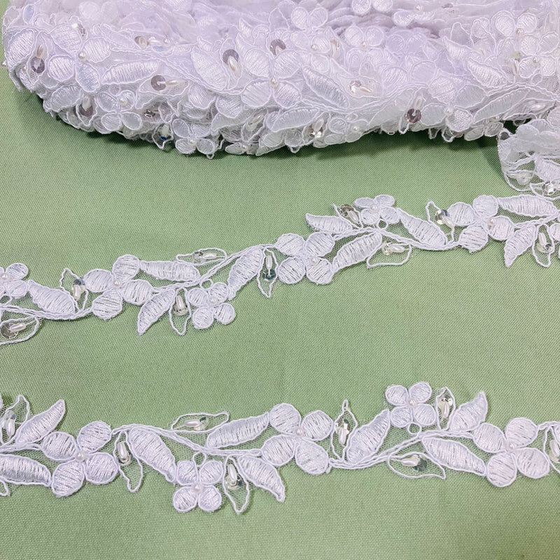 Beaded Corded Lace Trimming Embroidered on 100% Polyester | Lace USA - 95473N-BP