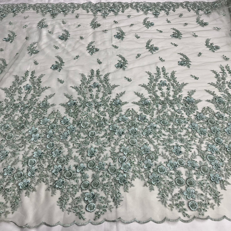 Beaded 3D Floral Lace Fabric Embroidered on 100% Polyester Net Mesh | Lace USA - GD-2015