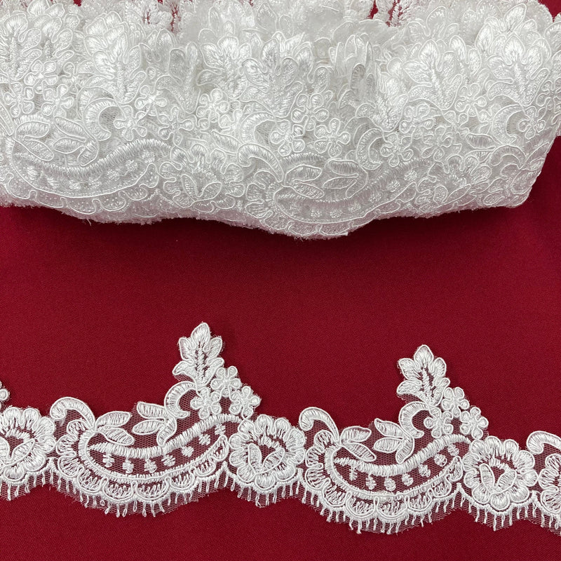 Corded Lace Trimming Embroidered on 100% Polyester Net Mesh | Lace USA - 95375W/1