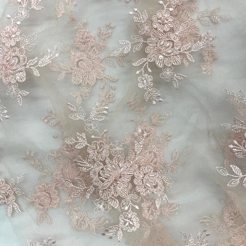 Beaded & Corded Bridal Fabric Lace Embroidered on 100% Polyester Net Mesh | Lace USA - 96517W-BP