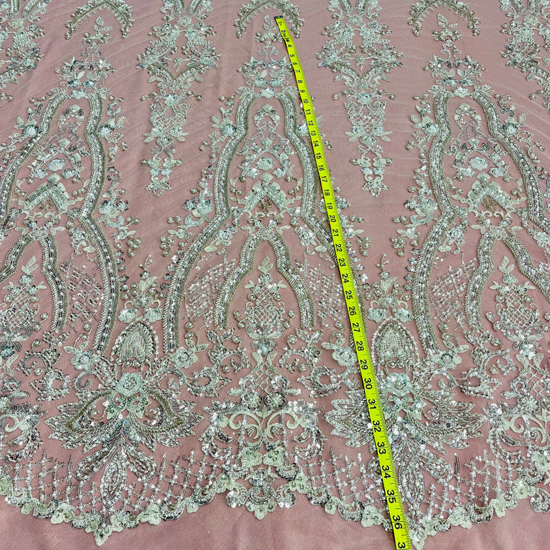 Beaded Lace Fabric Embroidered on 100% Polyester Net Mesh | Spandex Palace - GD-227239