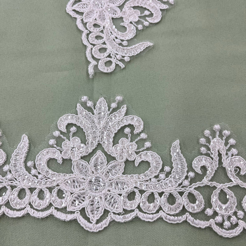 Beaded & Corded Floral Lace Trimming Embroidered on 100% Polyester Net Mesh | Lace USA - 97215W-SB