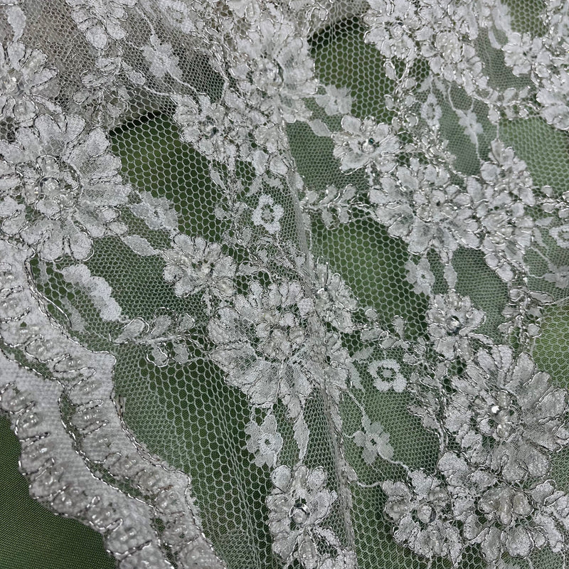 Beaded & Corded Lace Fabric Embroidered on 100% Polyester Net Mesh | Lace USA - 95994W-BP