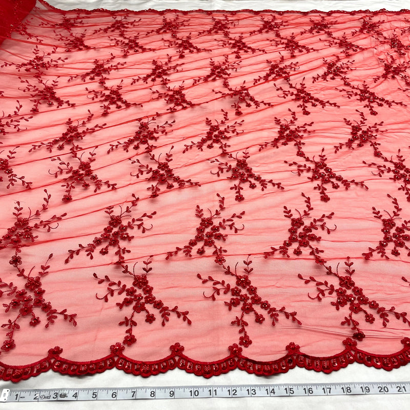 Beaded Lace Fabric Embroidered on 100% Polyester Net Mesh | Lace USA - 42003W-BP