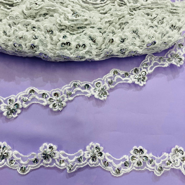 Beaded Lace Trimming Embroidered on 100% Polyester Organza | Lace USA - 21559N-BPA