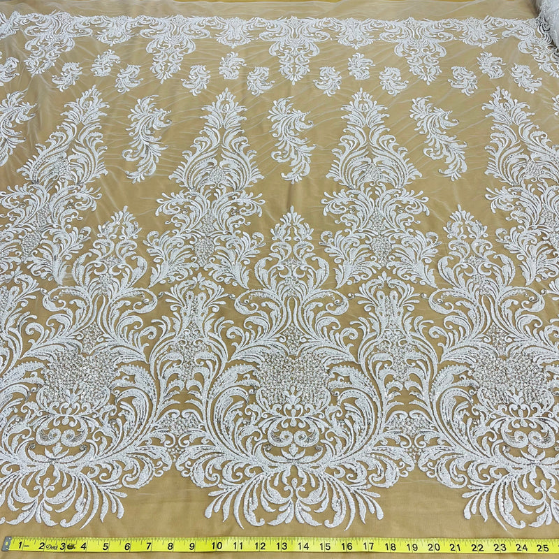 Beaded Lace Fabric Embroidered on 100% Polyester Net Mesh | Lace USA - GD-13267