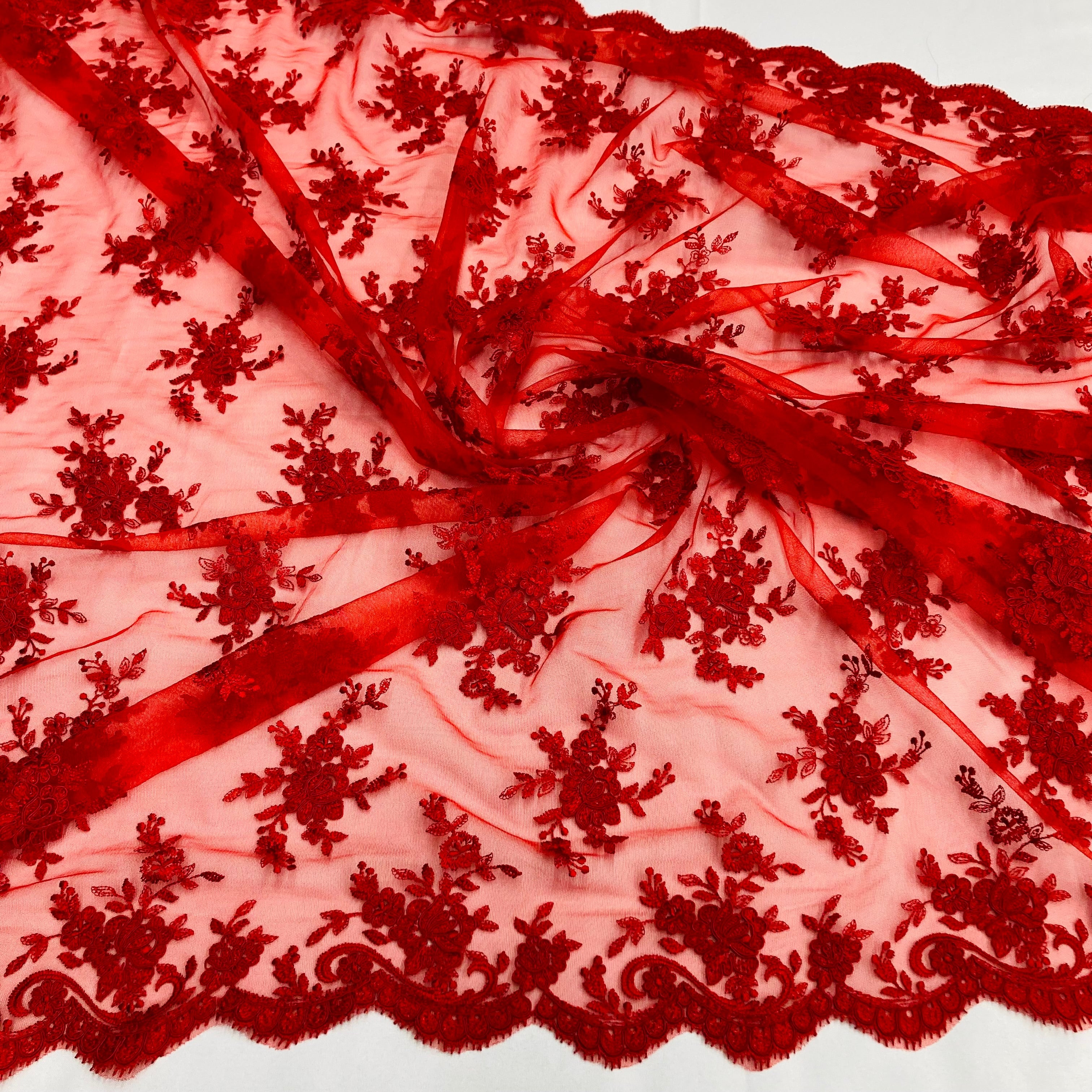 Corded Bridal Lace Fabric Embroidered on 100% Polyester Net Mesh | Lace USA - 96517W