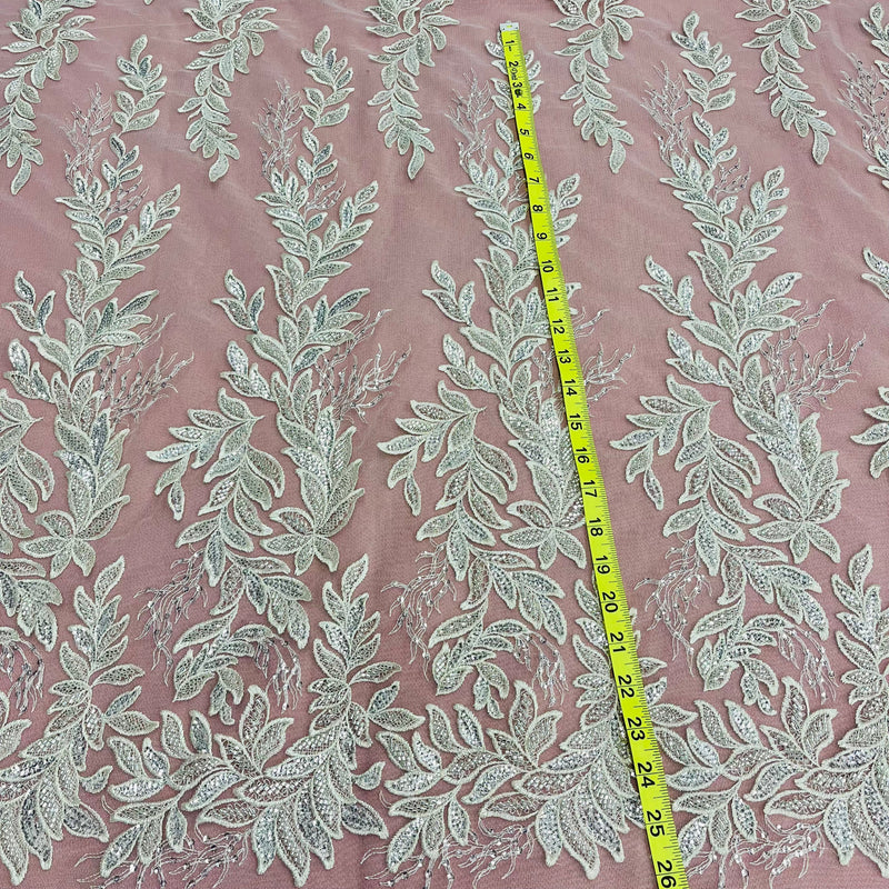 Beaded Lace Fabric Embroidered on 100% Polyester Net Mesh | Lace USA - GD-13331