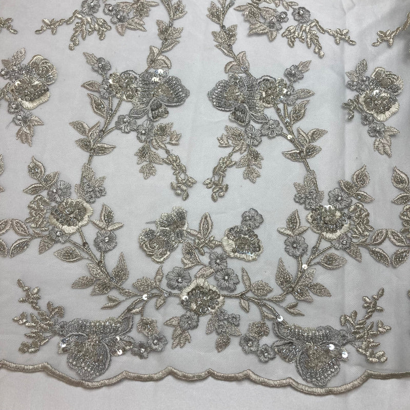 Beaded Lace Fabric Embroidered on 100% Polyester Net Mesh | Lace USA - GD-117