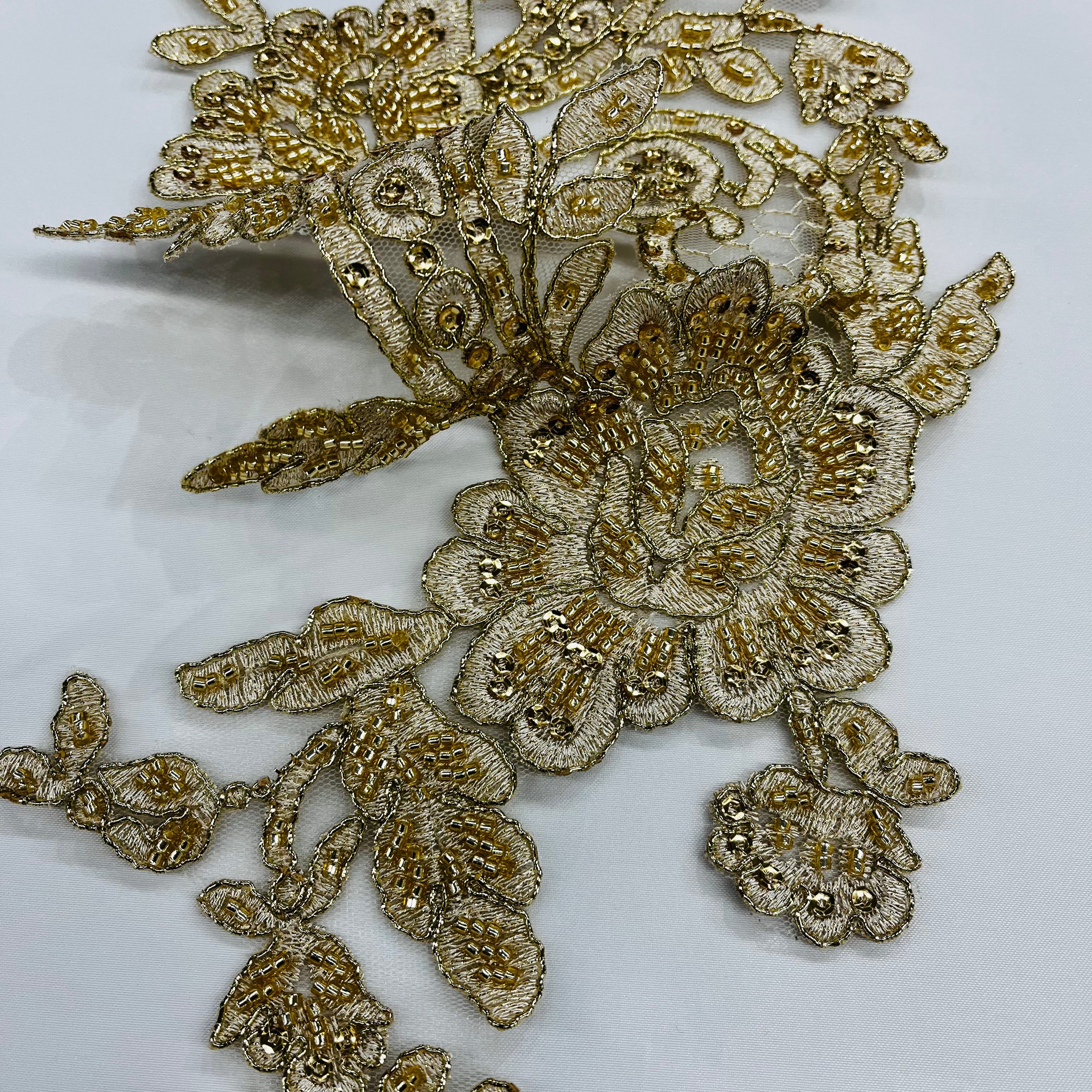 Beaded & Corded Floral Lace Applique for Bridal & Quinceañera Dresses | Lace USA - 96434W-HB