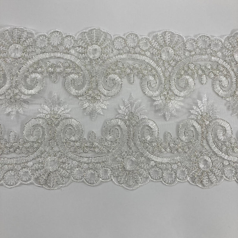 Corded Double Sided Lace Trimming Embroidered on 100% Polyester Net Mesh | Lace USA - 97120W/2