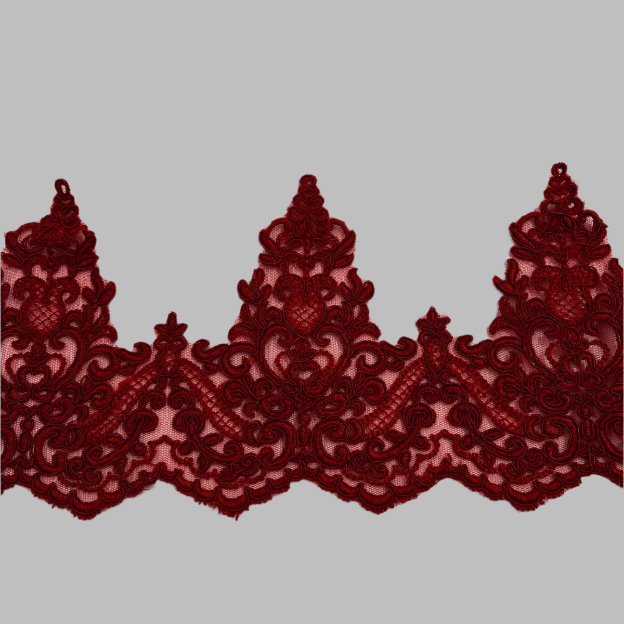 Corded Lace Trimming Embroidered on 100% Polyester Net Mesh | Spandex Palace
