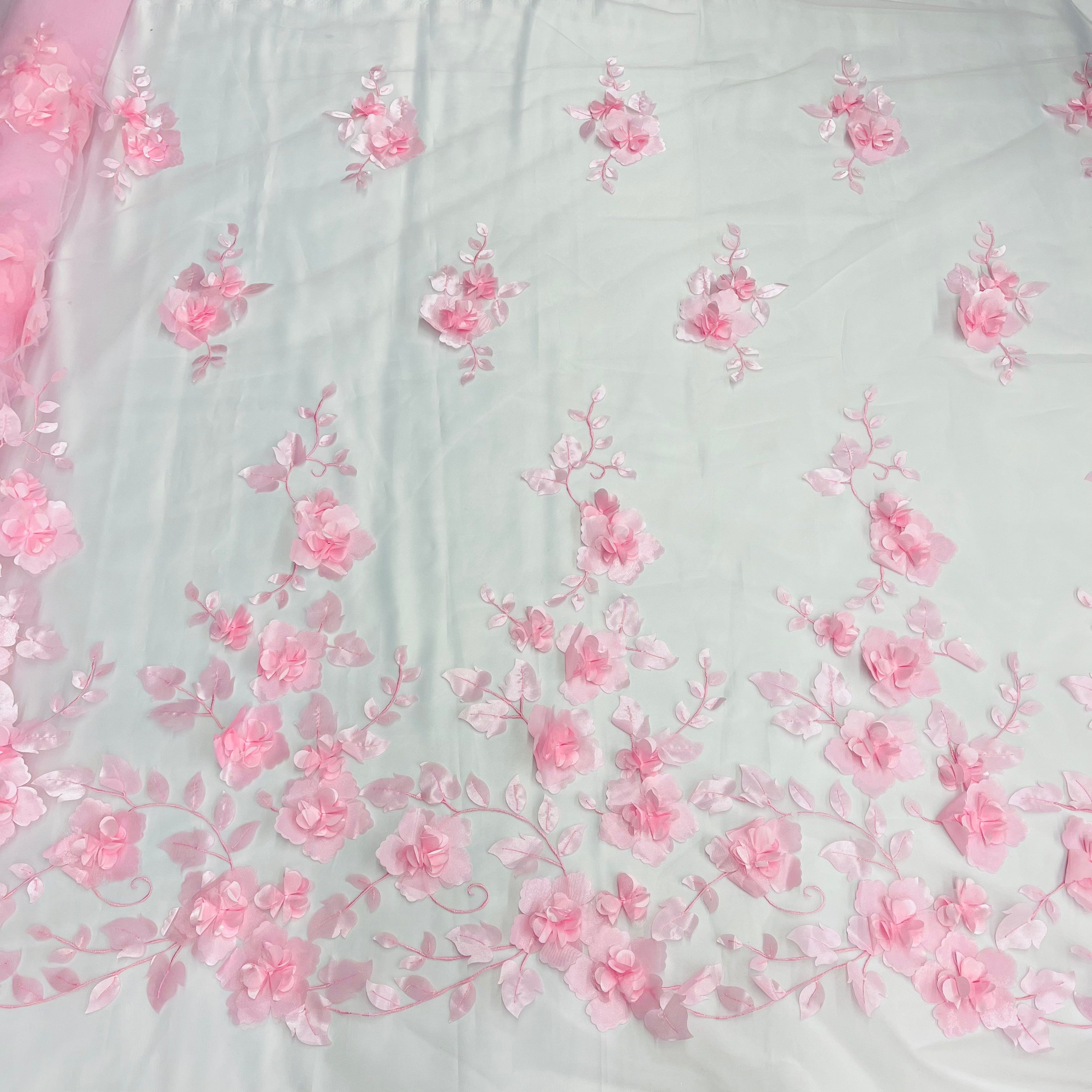 3D Floral Lace Fabric Embroidered on 100% Polyester Soft Tulle Net Mesh | Lace USA - GD-010
