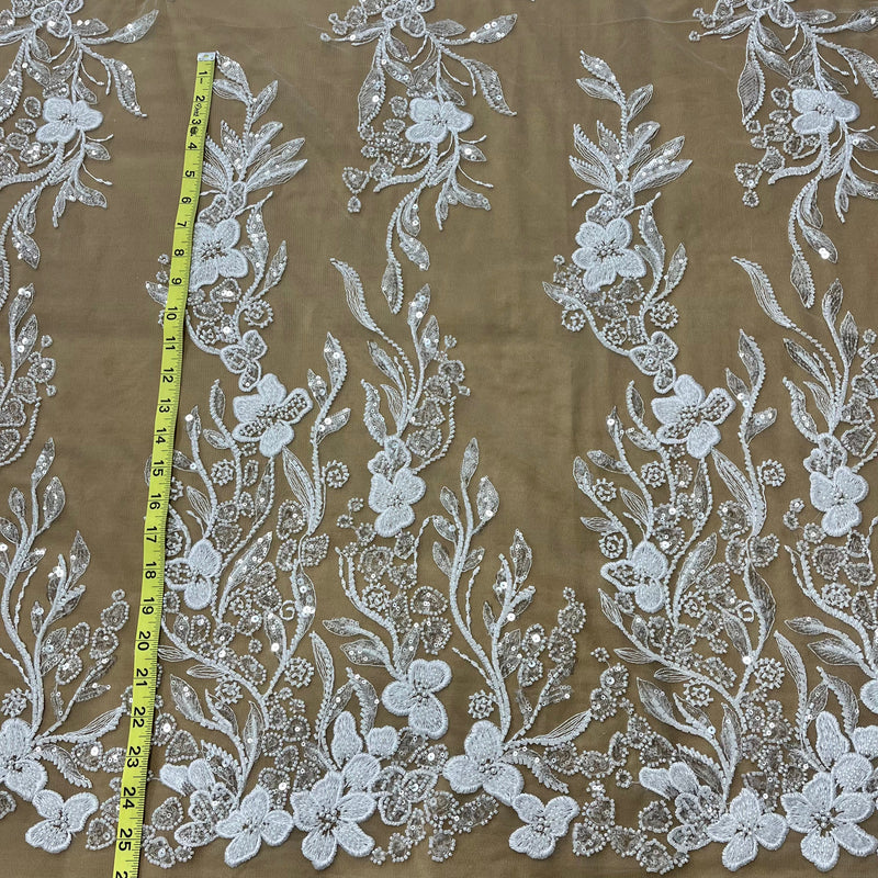 Beaded Lace Fabric Embroidered on 100% Polyester Net Mesh | Lace USA - GD-220703