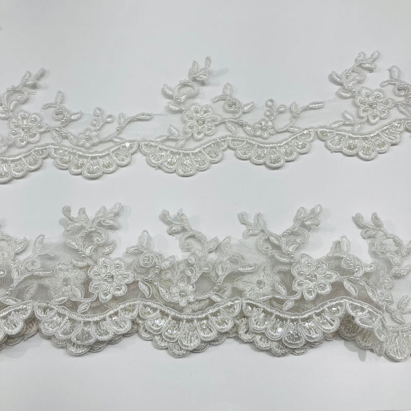 Beaded & Corded Lace Trimming Embroidered on 100% Polyester Organza or Net Mesh | Lace USA - 95955N-BP