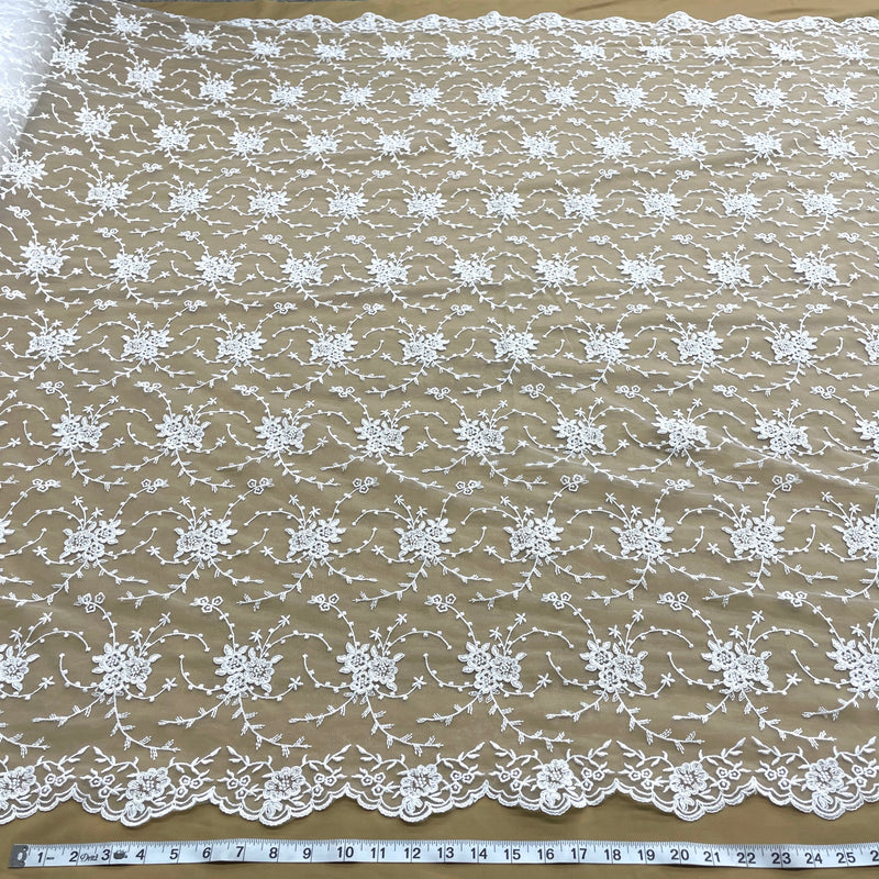 Corded Bridal Lace Fabric Embroidered on 100% Polyester Net Mesh | Lace USA - 95575W