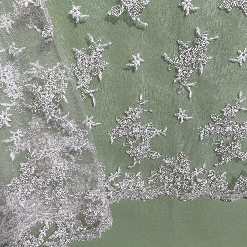 Corded Bridal Lace Fabric Embroidered on 100% Polyester Net Mesh | Lace USA - 97158W