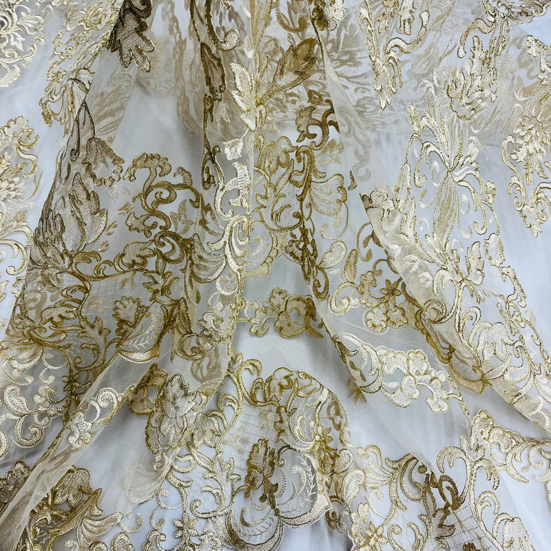 Corded Bridal Lace Fabric Embroidered on 100% Polyester Net Mesh | Lace USA - 97070W