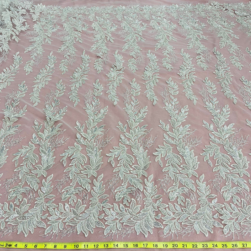 Beaded Lace Fabric Embroidered on 100% Polyester Net Mesh | Lace USA - GD-13331