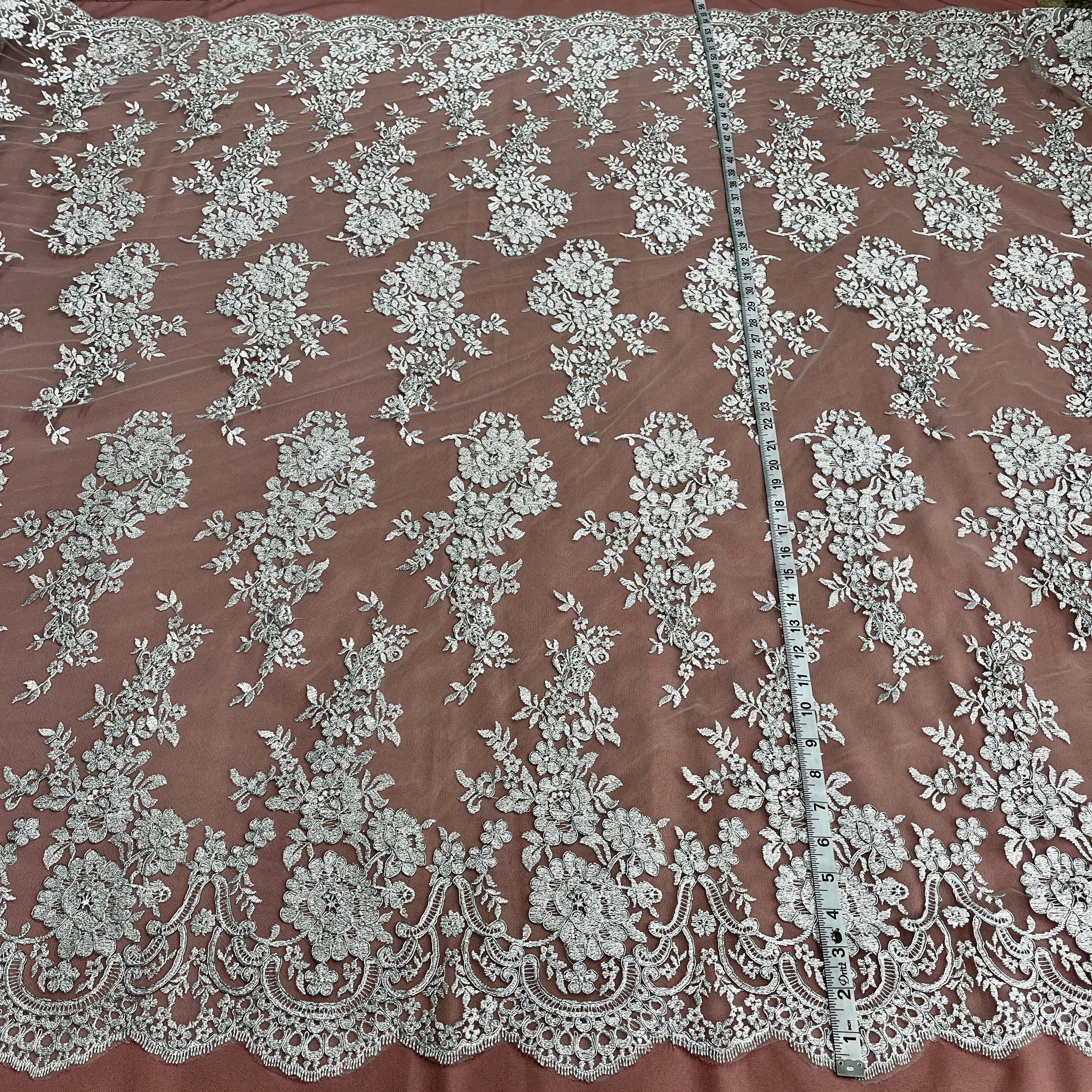Corded Bridal Lace Fabric Embroidered on 100% Polyester Net Mesh | Lace USA - 96989W