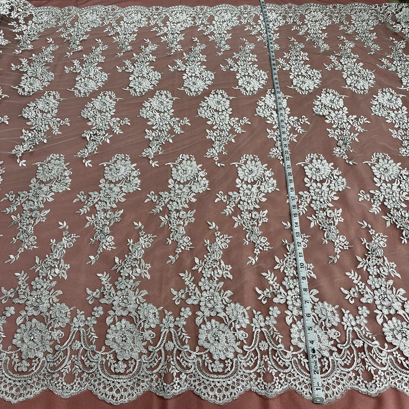 Corded Bridal Lace Fabric Embroidered on 100% Polyester Net Mesh | Lace USA - 96989W