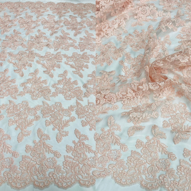 Corded Bridal Lace Fabric Embroidered on 100% Polyester Net Mesh | Lace USA - 95409W