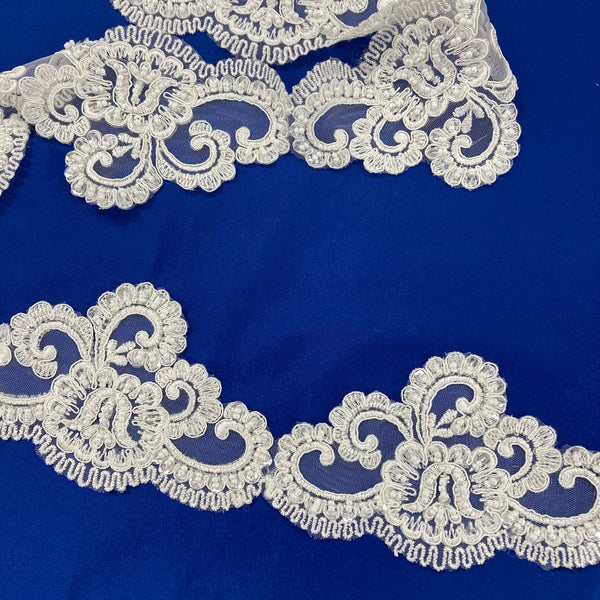 Beaded & Corded Lace Trimming Embroidered on 100% Polyester Net Mesh | Lace USA - 95491W-BP